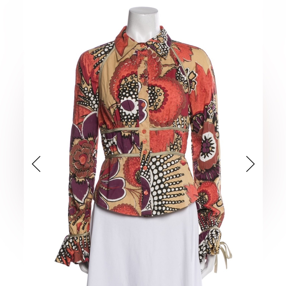 Roberto Cavalli Multicolor Floral Button-Down Blouse with Bell Sleeve